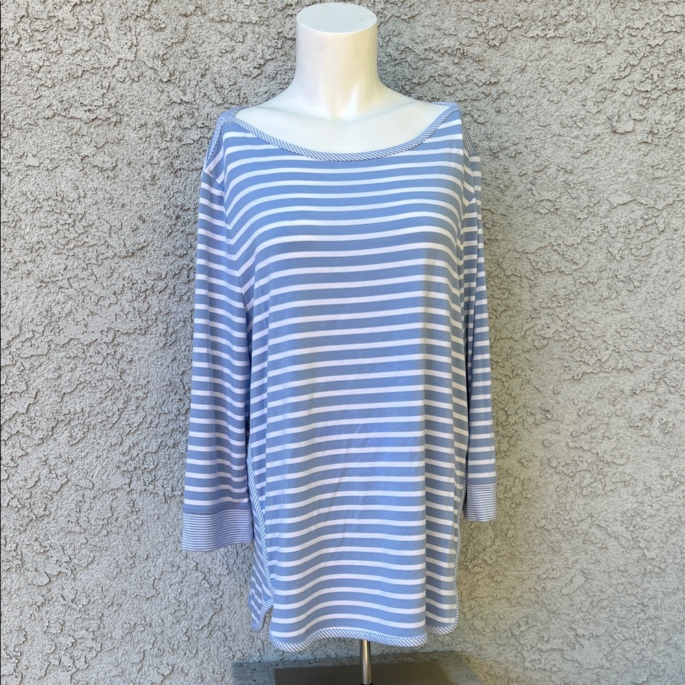 Talbots Light Blue and White Striped Super Soft and Stretchy Blouse Shirt Top